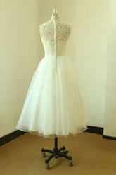 Bridelily Elegent Lace Tulle A-line Mini Wedding Dress